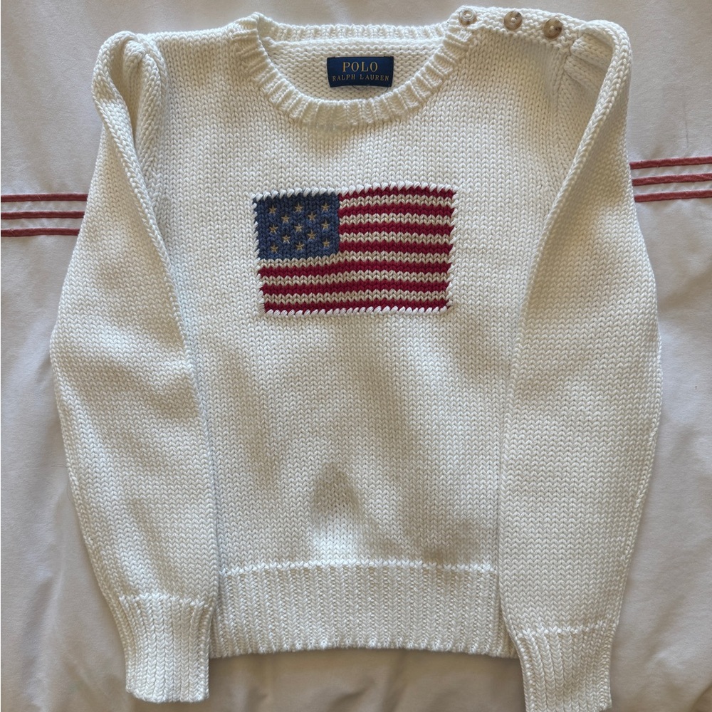 Ralph Lauren cream American Flag kids sweater size 6 girls